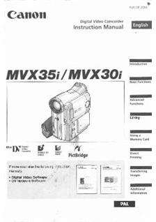 Canon MVX 35 i manual. Camera Instructions.